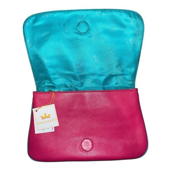 Baekgaard Genuine Leather Gathered Clutch Bag Azalea Pink & Turquoise NWT - Picture 3 of 5